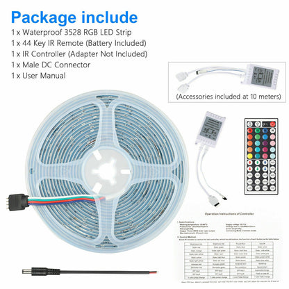 32FT LED SMD Strip Light Flexible 3528 RGB Remote Fairy Lights Room TV